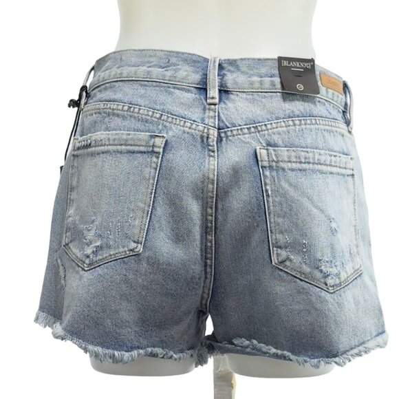 BLANK NYC Women's Shorts Blue Denim Cotton Frayed Hem Distressed Zip Fly Size 29 - Picture 2 of 8
